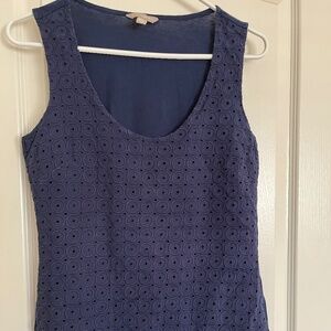 Banana Republic Sleeveless Eyelet Cotton Blend Top Navy Blue Size S